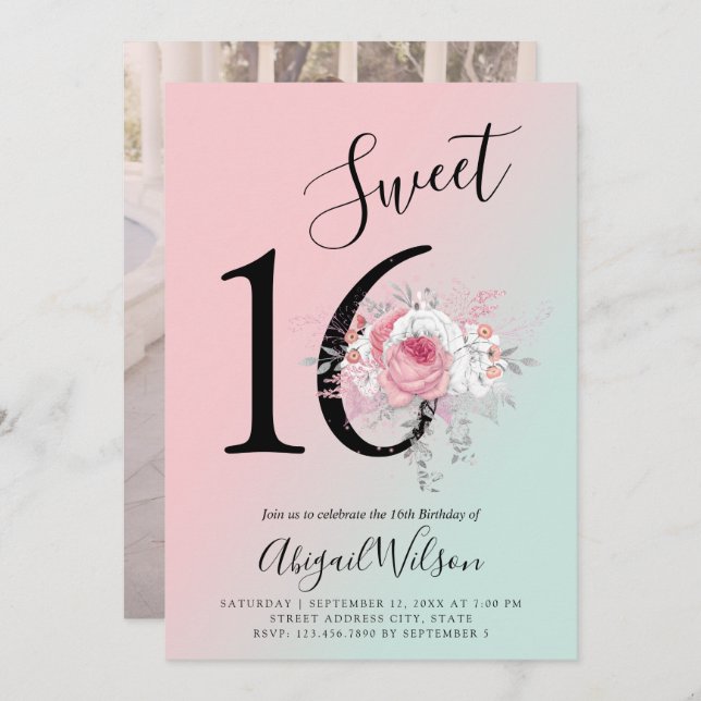 Födelsedagsfest för modern blommigt, kombinerad sw inbjudningar (Fram/baksida)