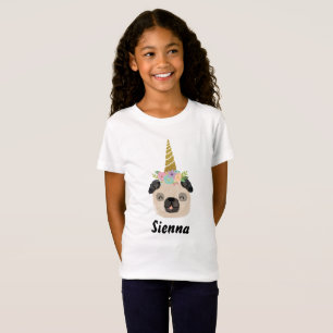Födelsedagsfest för mopsUnicornliten flicka T Shirt