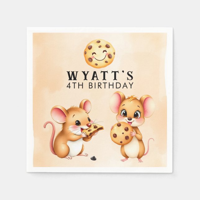 Födelsedagsfest för mus och cookie-tema pappersservett (Framsidan)