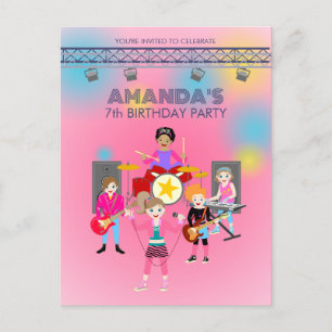 Födelsedagsfest för musikflickor i Retro Inbjudan Vykort