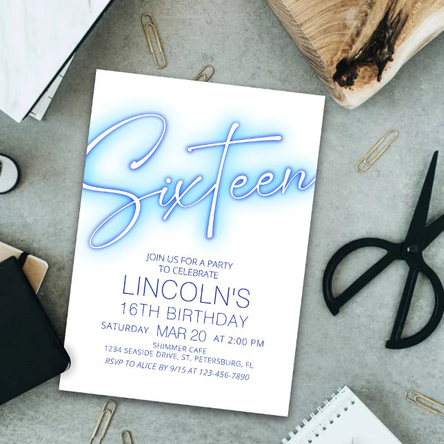 Födelsedagsfest för pojkar 16 år Neon Pool Inbjudningar (Skapare uppladdad)