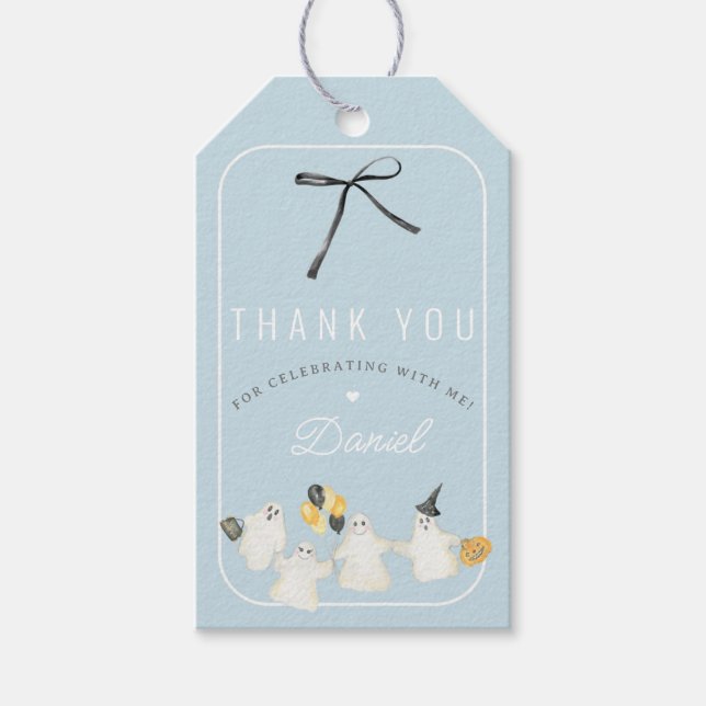 Födelsedagsfest för pojke med Halloween-ghost och  Presentetikett (Framsidan)