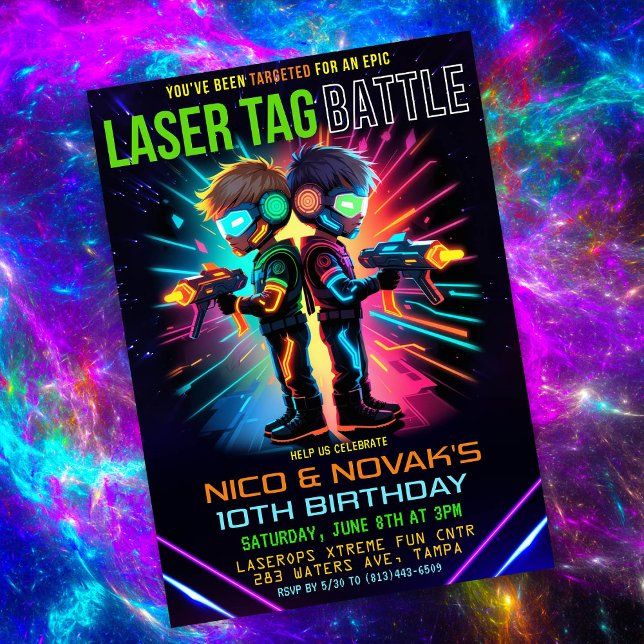 Födelsedagsfest för pojke med lasertaggning inbjudningar (Skapare uppladdad)