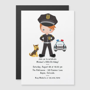 Födelsedagsfest för polisen Temed Ginger Boy Magnetisk Inbjudningskort