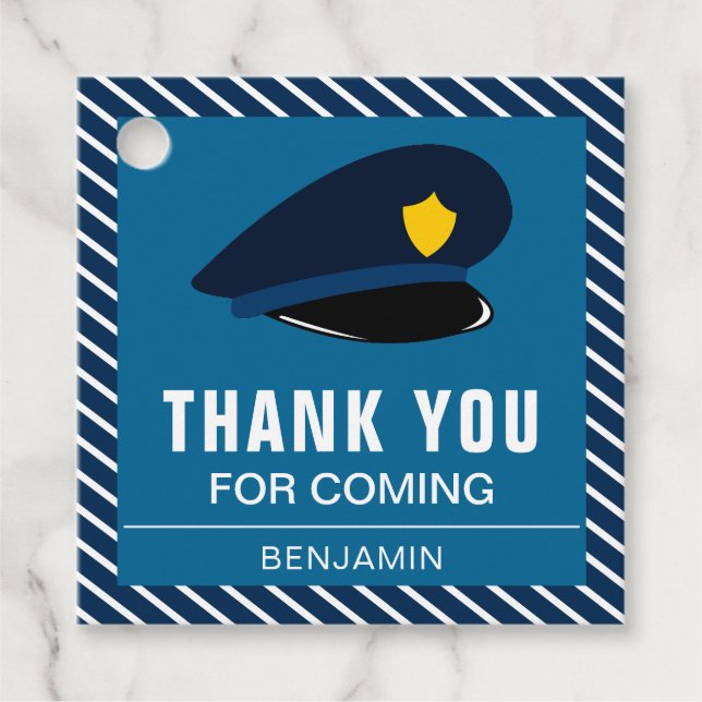 Födelsedagsfest för polishat gåvor etiketter (Framsida)