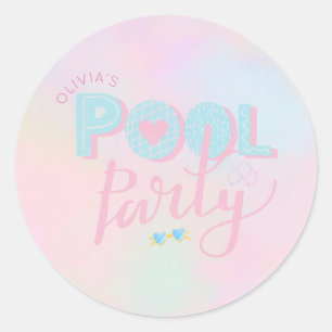 Födelsedagsfest för poolparty för alla åldrar runt klistermärke