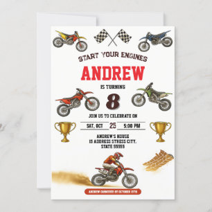 Födelsedagsfest för privat motorcykel Motocross-bo Inbjudningar