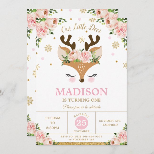 Födelsedagsfest för renare Blommigt Snöflingor Win Inbjudningar (Fram/baksida)