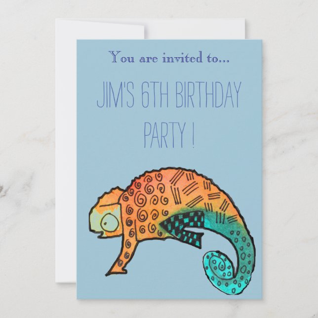 Födelsedagsfest för reptilillustration av Chameleo Inbjudningar (Framsida)