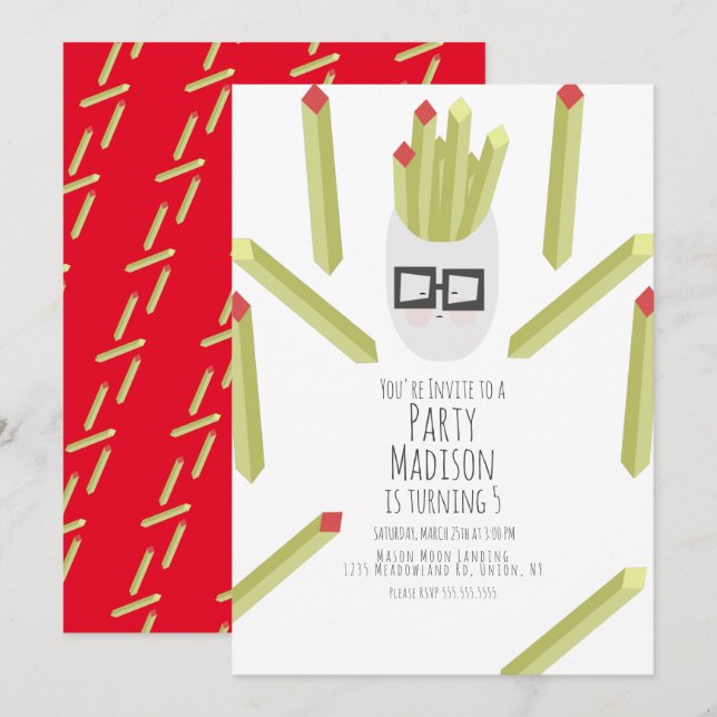 Födelsedagsfest för restauranger för cute Fries Inbjudningar (Fram/baksida)