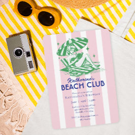Födelsedagsfest för Retro Girl Rosa Rand Beach Klu Inbjudningar