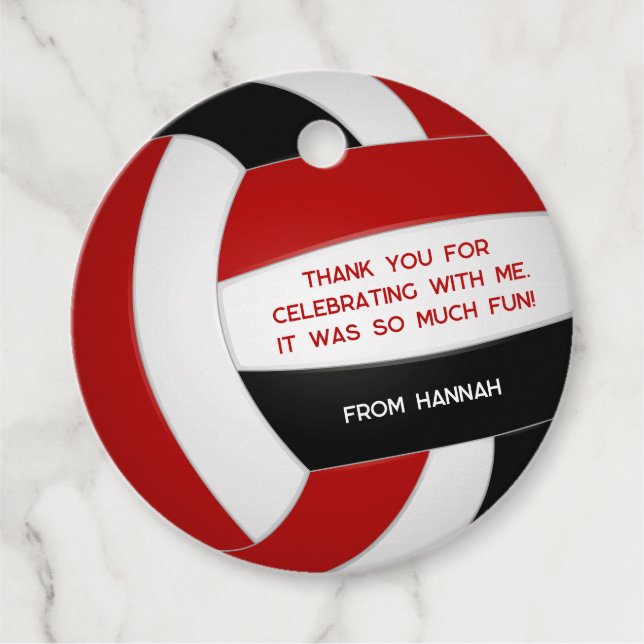 födelsedagsfest för rödsvart volleyball gåvor etiketter (Framsida)