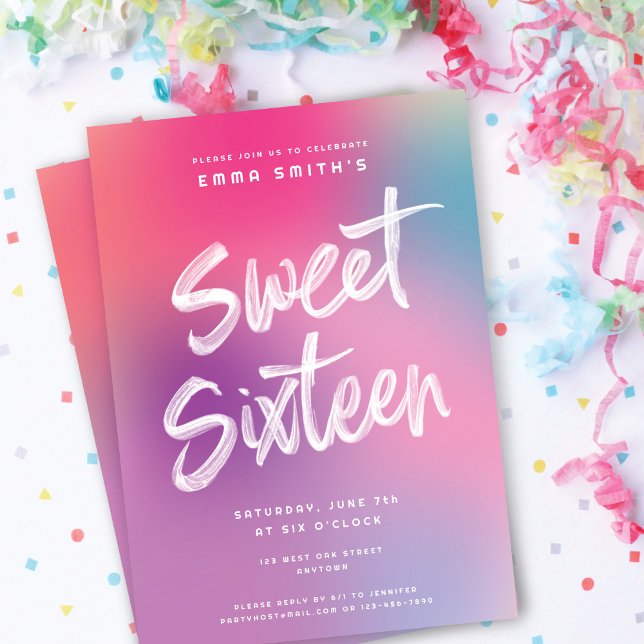 Födelsedagsfest för roligt i färgen Modern Sweet s Inbjudningar (Fun Colorful Modern Sweet Sixteen Birthday Party Invitation)