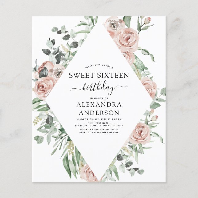 Födelsedagsfest för Rosa av budgetanpassad Sweet s Flygblad (Framsidan)