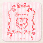 Födelsedagsfest för rosa av coquette-båge i körsbä underlägg papper kvadrat<br><div class="desc">Mall för rosa av körsbärskakor med regnbåge i gräns födelsedagsfest gynnar monogrammad underlägg,  underlägg för vit födelsedagsfest i personlig,  handrakad sketch av ribbon gräns körsbärskaka party personlig dekortryckt bord i underlägg i</div>