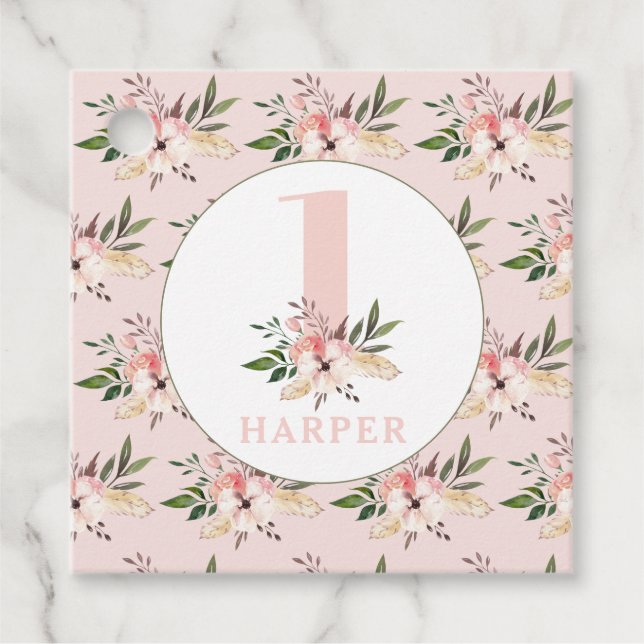 födelsedagsfest för rosa av elegant blommigt gåvor etiketter (Framsida)