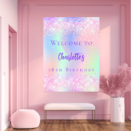 födelsedagsfest för rosa av holografisk lila välko poster