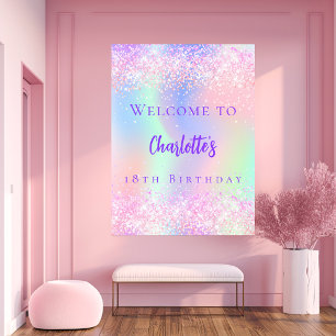 födelsedagsfest för rosa av holografisk lila välko poster