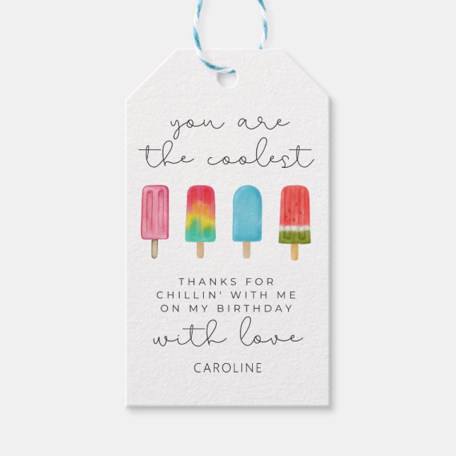 Födelsedagsfest för rosa Bassäng-kylning Presentetikett (Framsidan)