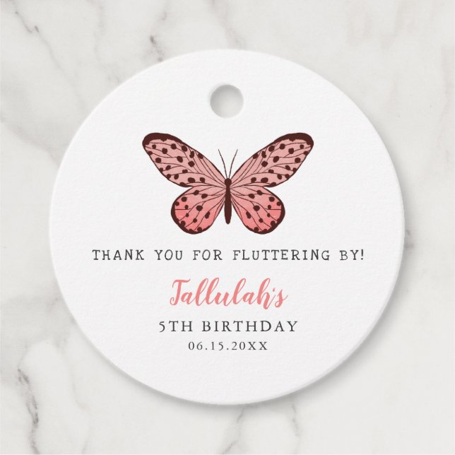 Födelsedagsfest för Rosa-Butterfly-tema Gåvor Etiketter (Framsida)