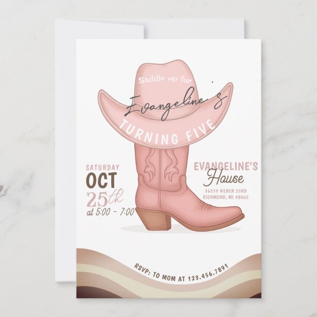 Födelsedagsfest för Rosa Cowgirl i sydvästra  Inbjudningar (Framsida)