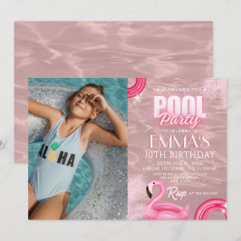 Födelsedagsfest för Rosa Modern Script Bassäng Inbjudningar