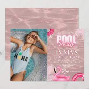 Födelsedagsfest för Rosa Modern Script Bassäng Inbjudningar