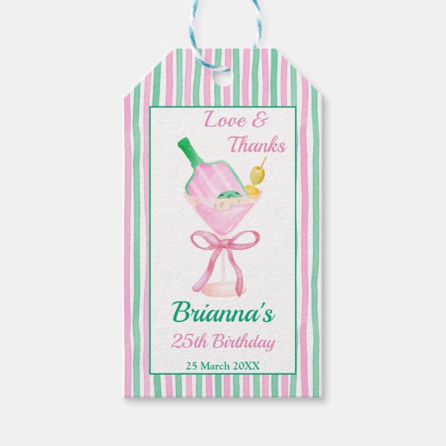 Födelsedagsfest för rosa och grönt av Pickleball Presentetikett (Framsidan)