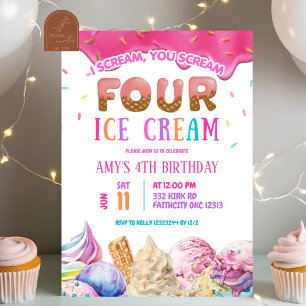 Födelsedagsfest för Rosa Skräm FYUR Ice Cream Inbjudningar