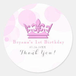 Födelsedagsfest för Royalet rosa Krona & punkter - Runt Klistermärke