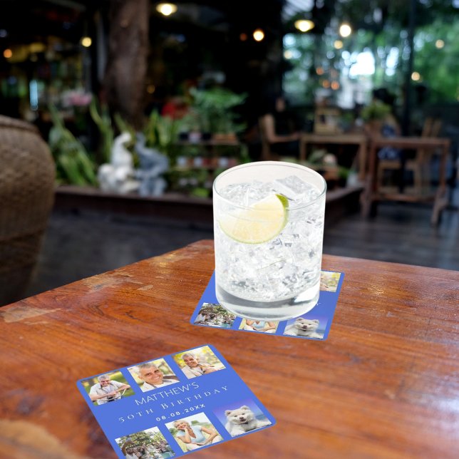 födelsedagsfest för royalets blå fotokollage underlägg papper kvadrat (Skapare uppladdad)