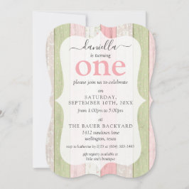 Födelsedagsfest för Rustic Wood Rosa & Grönt Anpas Inbjudningar