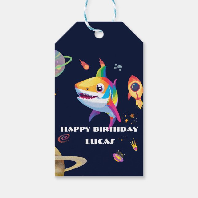 Födelsedagsfest för ruterhaj Galaxy Rocket Presentetikett (Framsidan)