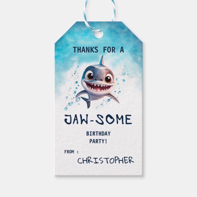 Födelsedagsfest för Shark Jawsome-Tack Presentetikett (Framsidan)