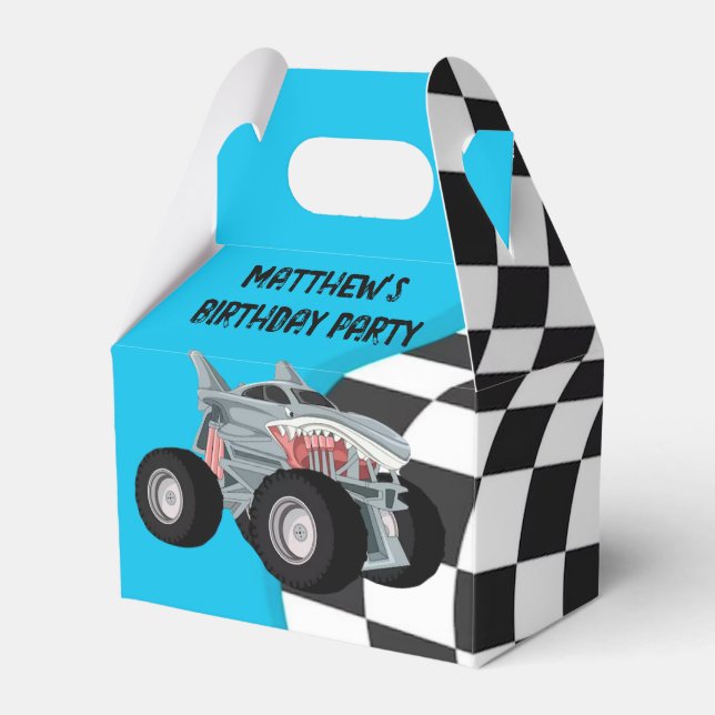 Födelsedagsfest för Shark Monster Lastbil Tävla Fl Presentaskar (Framsidan Sidan)