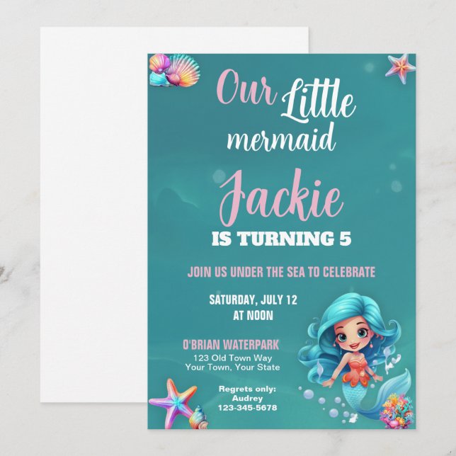 Födelsedagsfest för Sjöjungfru av ljus och färgämn Inbjudningar (Fram/baksida)