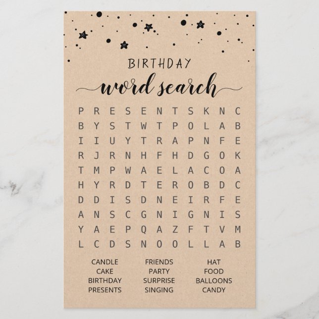 Födelsedagsfest för sökspel i Ord från födelsedage (Framsida)