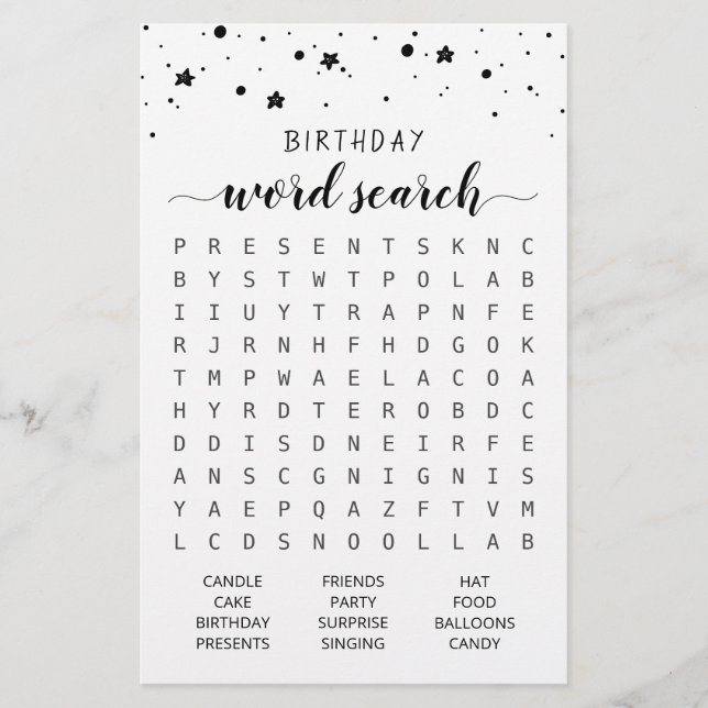 Födelsedagsfest för sökspel i Ord från födelsedage (Framsida)