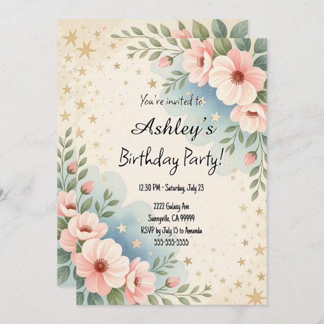 Födelsedagsfest för söt av blanksteg för ungar inbjudningar (Fram/baksida)