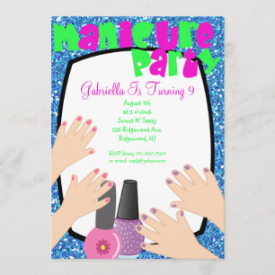 Födelsedagsfest för Spa för blåttglitterManicure Inbjudningar