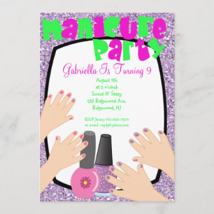Födelsedagsfest för Spa för lilaglitterManicure Inbjudningar