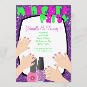 Födelsedagsfest för Spa för lilaglitterManicure Inbjudningar