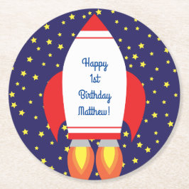 Födelsedagsfest för Space Rocket Frakt Underlägg Papper Rund