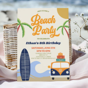 Födelsedagsfest för Surfan för Retro Beach Party Inbjudningar