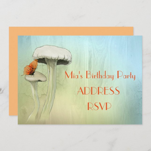 Födelsedagsfest för svampfärgsflicka inbjudningar (Fram/baksida)