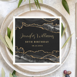 Födelsedagsfest för Svarta och Guld Elegant-Vuxen Pappersservett