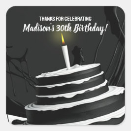 Födelsedagsfest för svartvit kummel fyrkantigt klistermärke