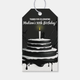 Födelsedagsfest för svartvitt kummel presentetikett