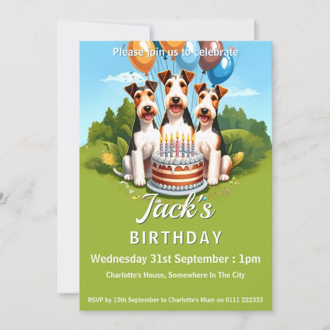 Födelsedagsfest för trådhårfoxtermer inbjudningar (Framsida)