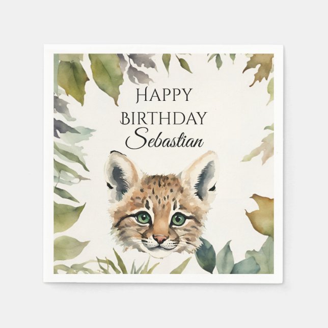 Födelsedagsfest för trädsdjur i Cute Vild katt Pappersservett (Framsidan)